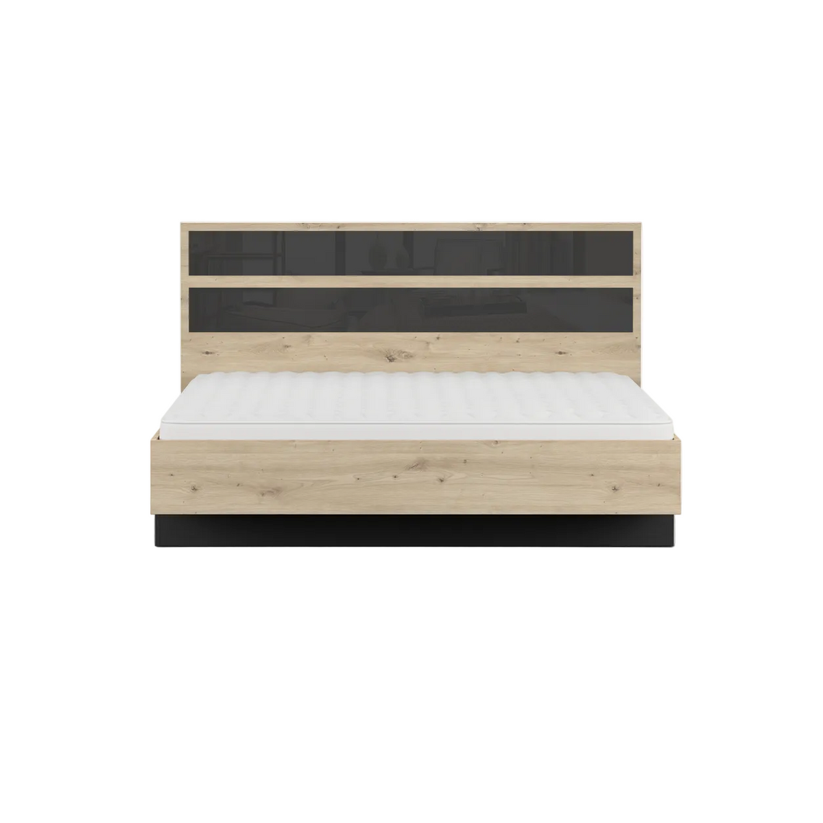 AURA Bett 160 × 200 cm in Artisan-Eiche-Dekor und Schwarz – Vorderansicht