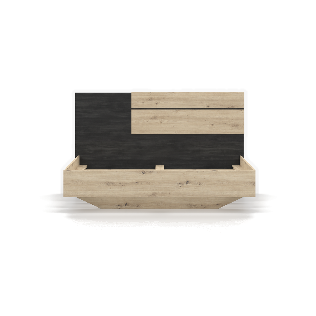 BAFRA Bett 160 × 200 cm in Artisan-Eiche-Dekor und norwegischem Kiefer-Dekor Schwarz – Vorderansicht