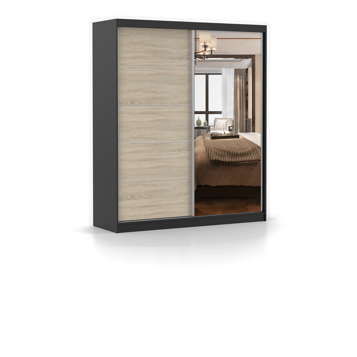 BELLA 03 Schwebetürenschrank 183 cm mit Spiegel – Ansicht