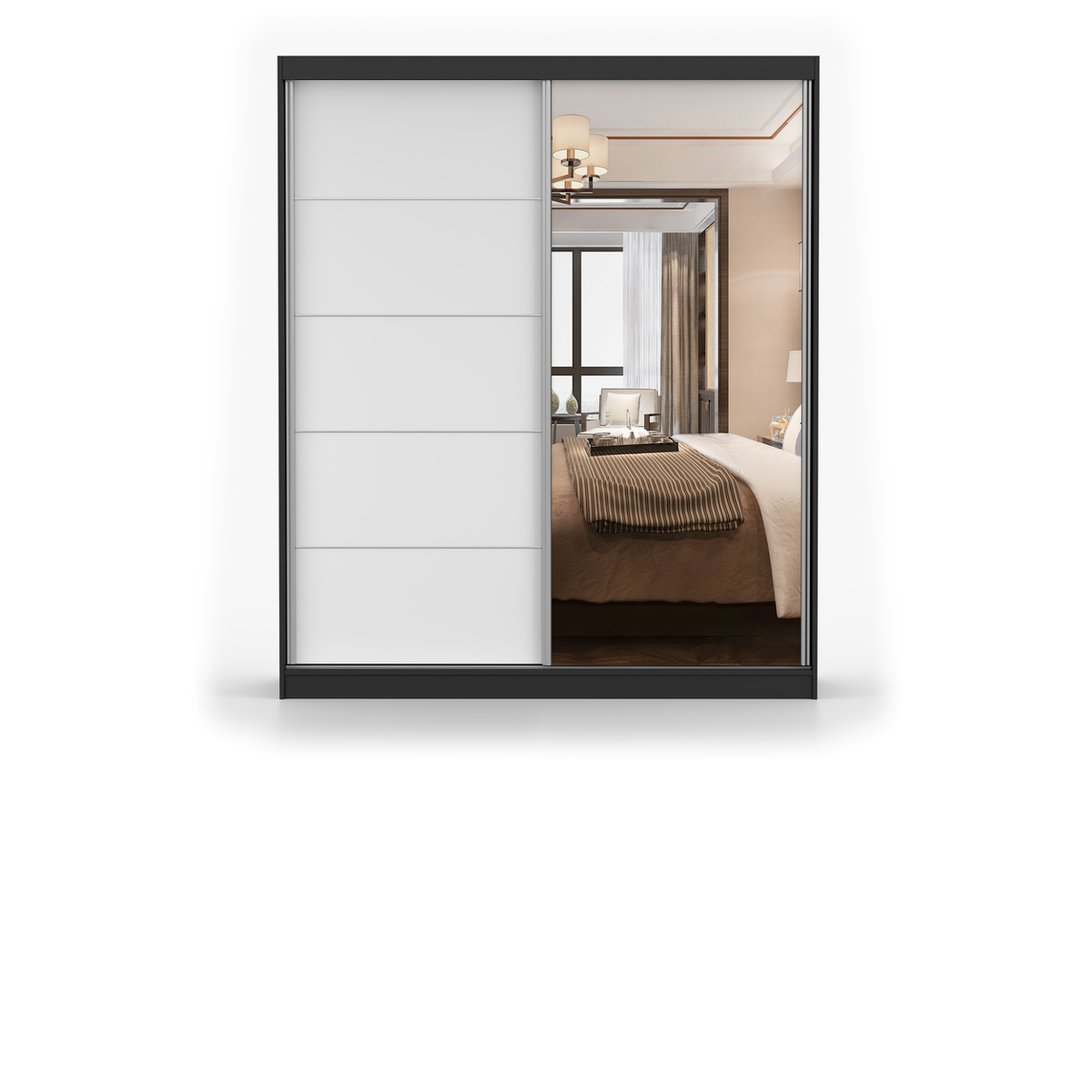 BELLA 03 Schwebetürenschrank 183 cm mit Spiegel – Farbvariante – Schwarz / Weiß