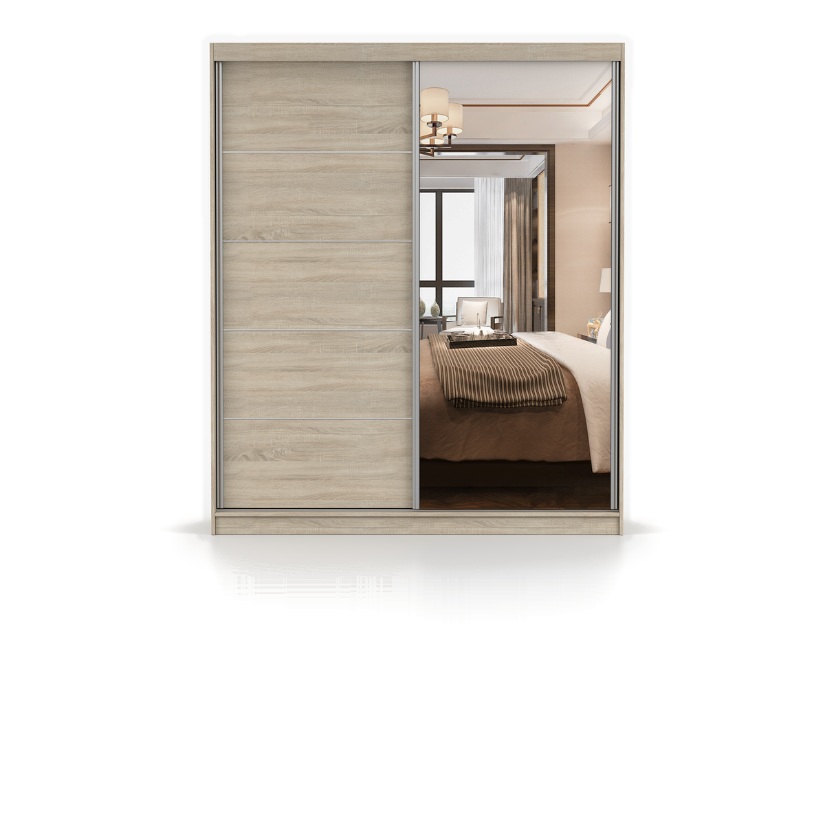 BELLA 03 Schwebetürenschrank 183 cm mit Spiegel – Farbvariante – Sonoma