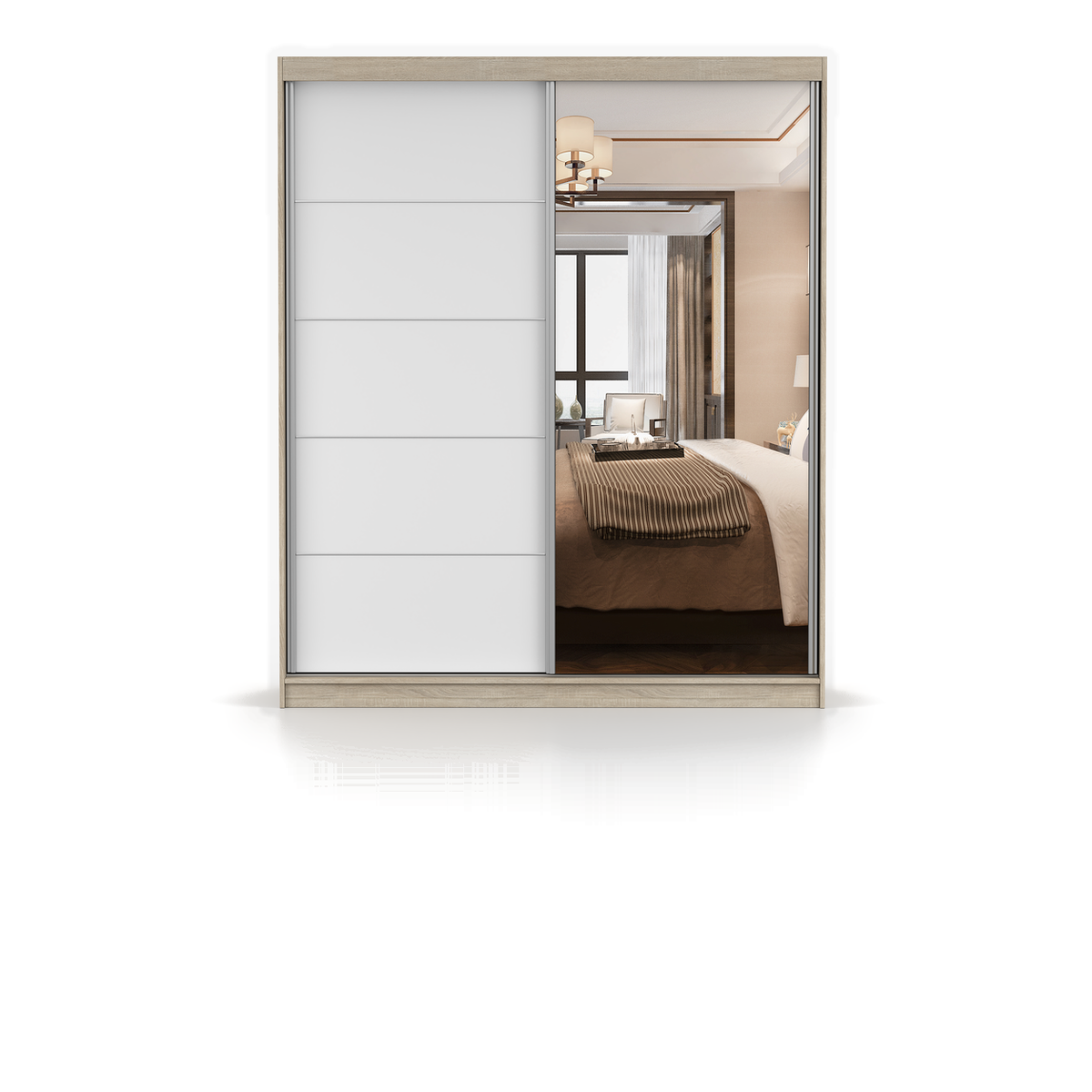 BELLA 03 Schwebetürenschrank 183 cm mit Spiegel – Farbvariante – Sonoma / Weiß