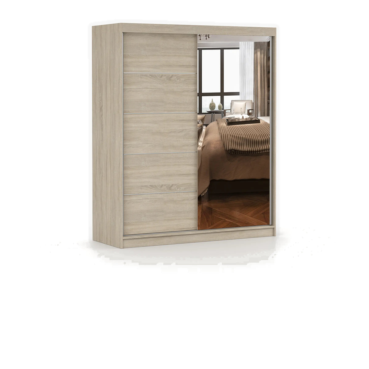 BONO 05 Schwebetürenschrank 160 cm mit Spiegel und Zierleisten – Ansicht