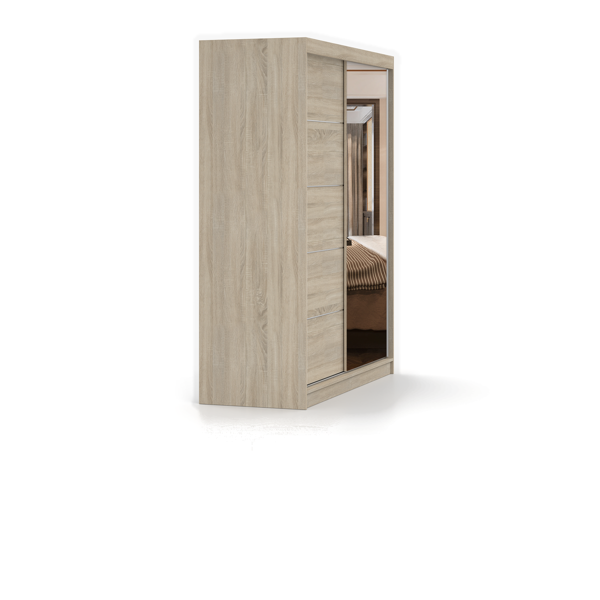 BONO 05 Schwebetürenschrank 160 cm mit Spiegel und Zierleisten – Ansicht