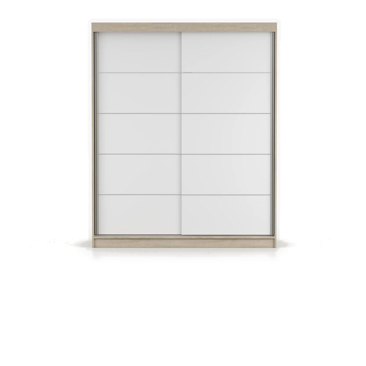 BONO 06 Schwebetürenschrank 160 cm mit Zierleisten – Farbvariante – Sonoma / Weiß