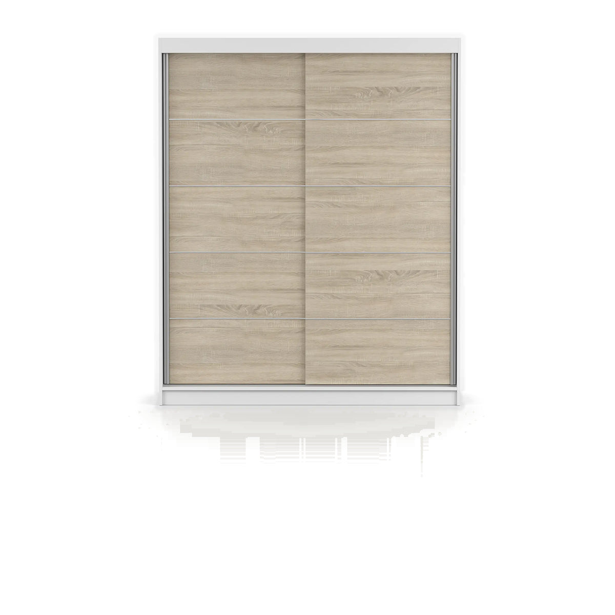 BONO 06 Schwebetürenschrank 160 cm mit Zierleisten – Farbvariante – Weiß / Sonoma
