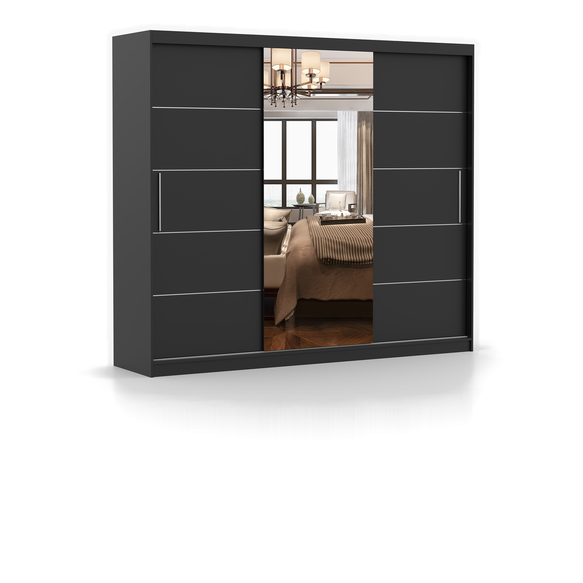 ALBA Schwebetürenschrank 250 cm mit Spiegel – Schwarz