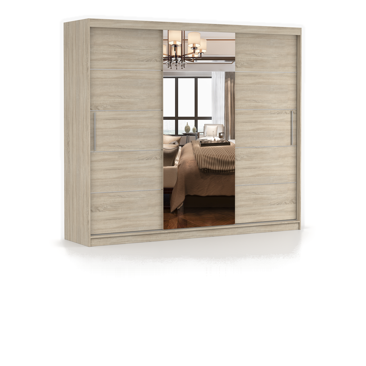 ALBA Schwebetürenschrank 250 cm mit Spiegel – Sonoma