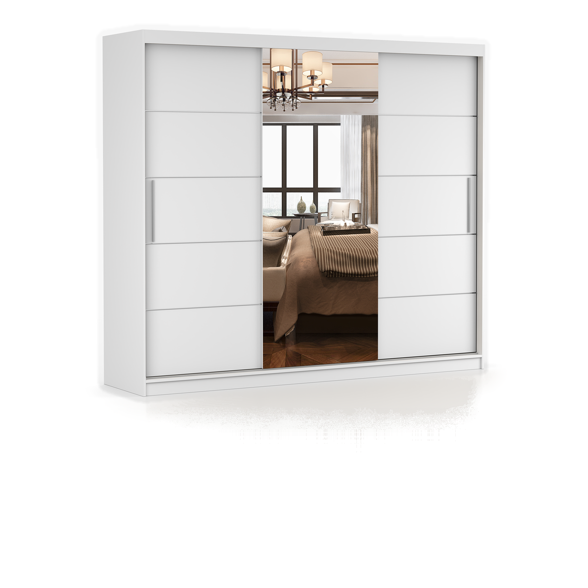 ALBA Schwebetürenschrank 250 cm mit Spiegel – Weiß