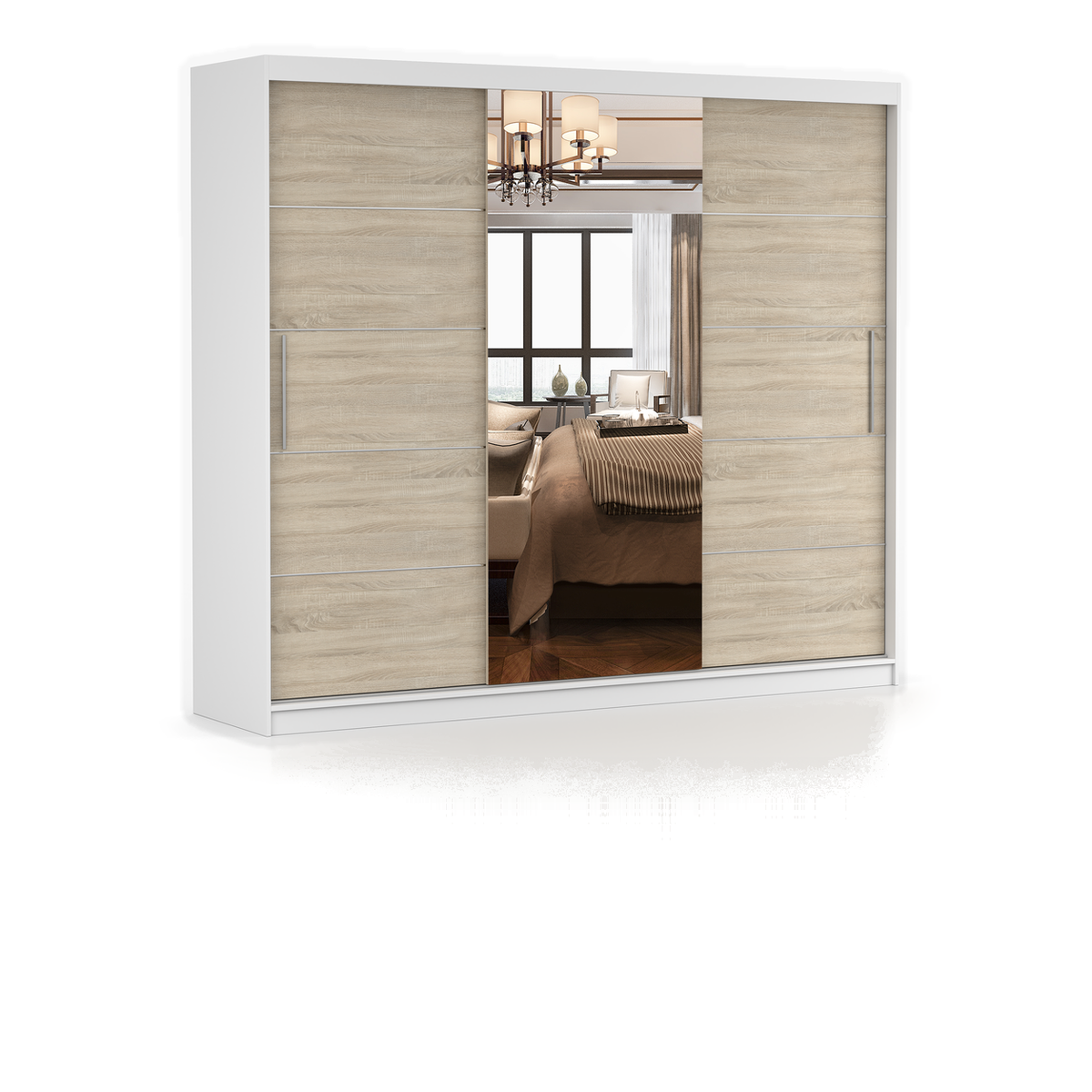 ALBA Schwebetürenschrank 250 cm mit Spiegel – Weiß - Sonoma