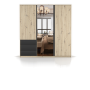AURA Kleiderschrank 3D3S 180 cm mit Spiegel – Artisan-Eiche / Schwarz – Vorderansicht