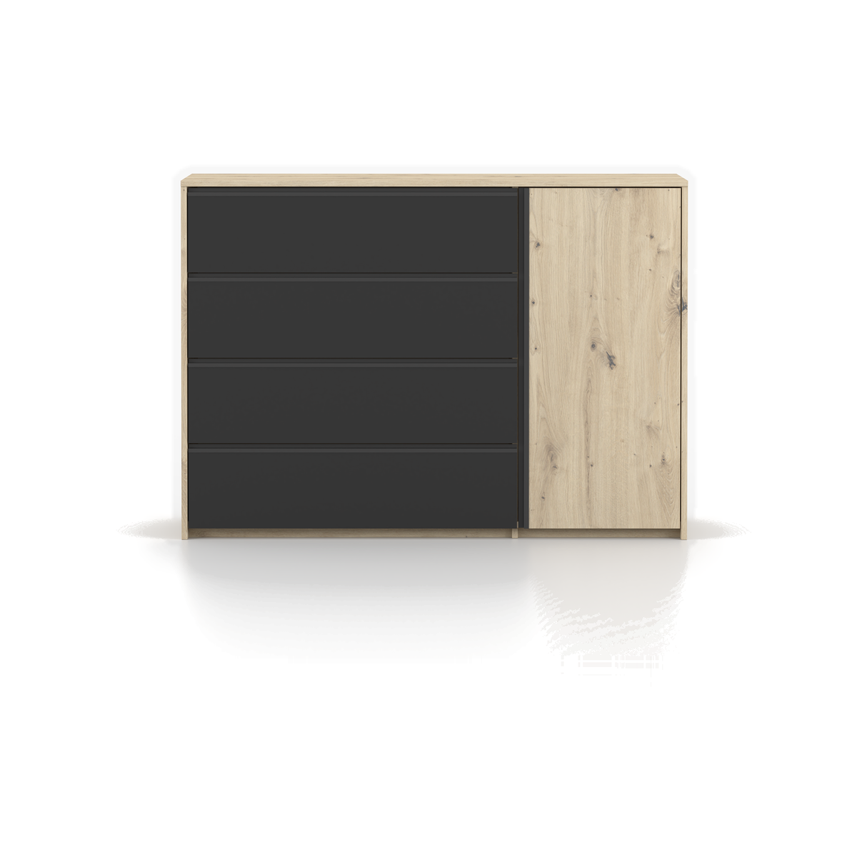 AURA Kommode 1D4S 100 cm – Artisan-Eiche / Schwarz – Vorderansicht