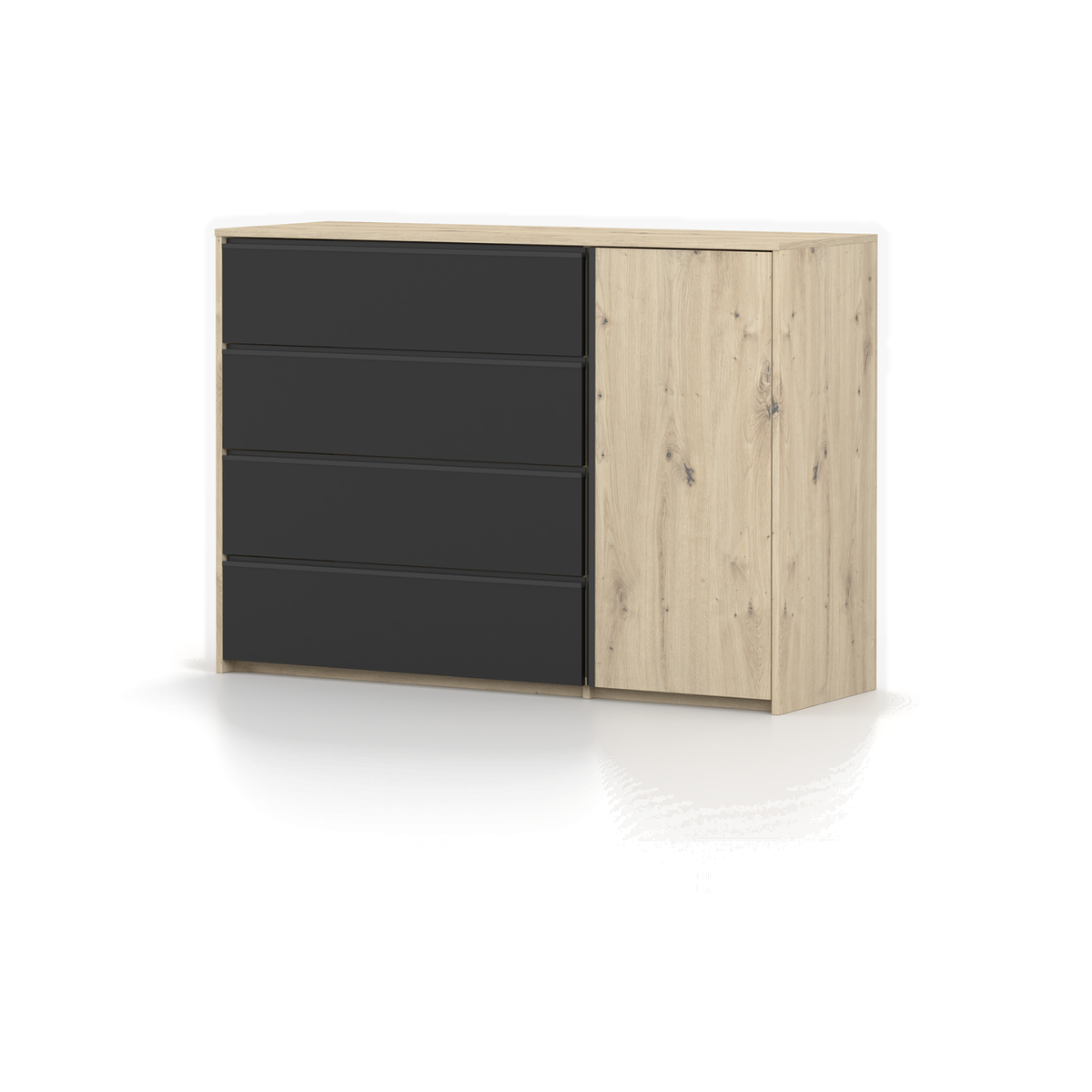 AURA Kommode 1D4S 100 cm – Artisan-Eiche / Schwarz – Schrägansicht rechts