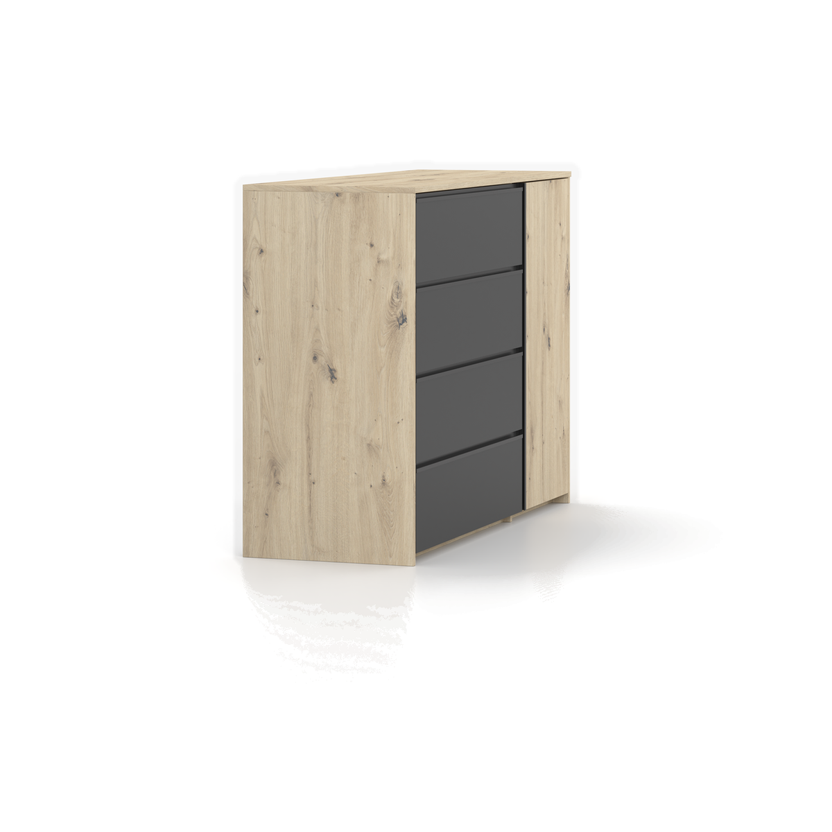 AURA Kommode 1D4S 100 cm – Artisan-Eiche / Schwarz – Seitenansicht