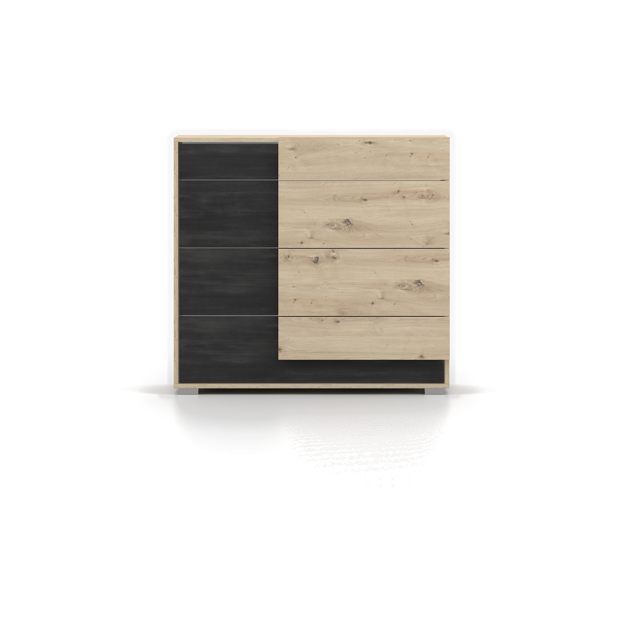 BAFRA Kommode 4S 100 cm – Artisan-Eiche / Kiefer Schwarz – Vorderansicht