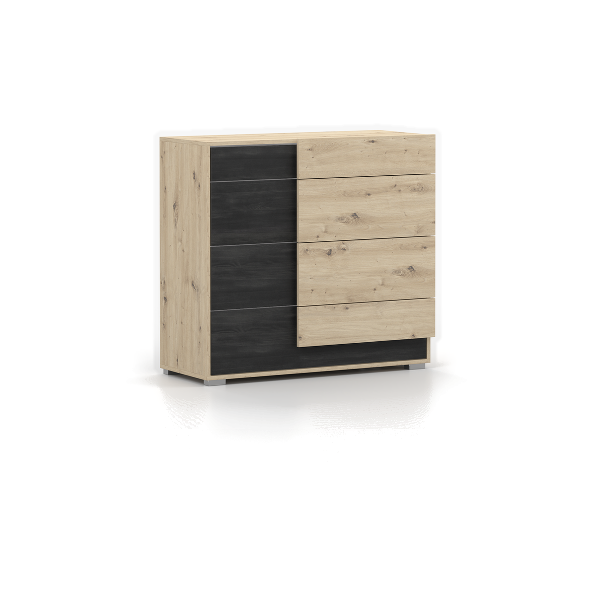 BAFRA Kommode 4S 100 cm – Artisan-Eiche / Kiefer Schwarz – Schrägansicht links