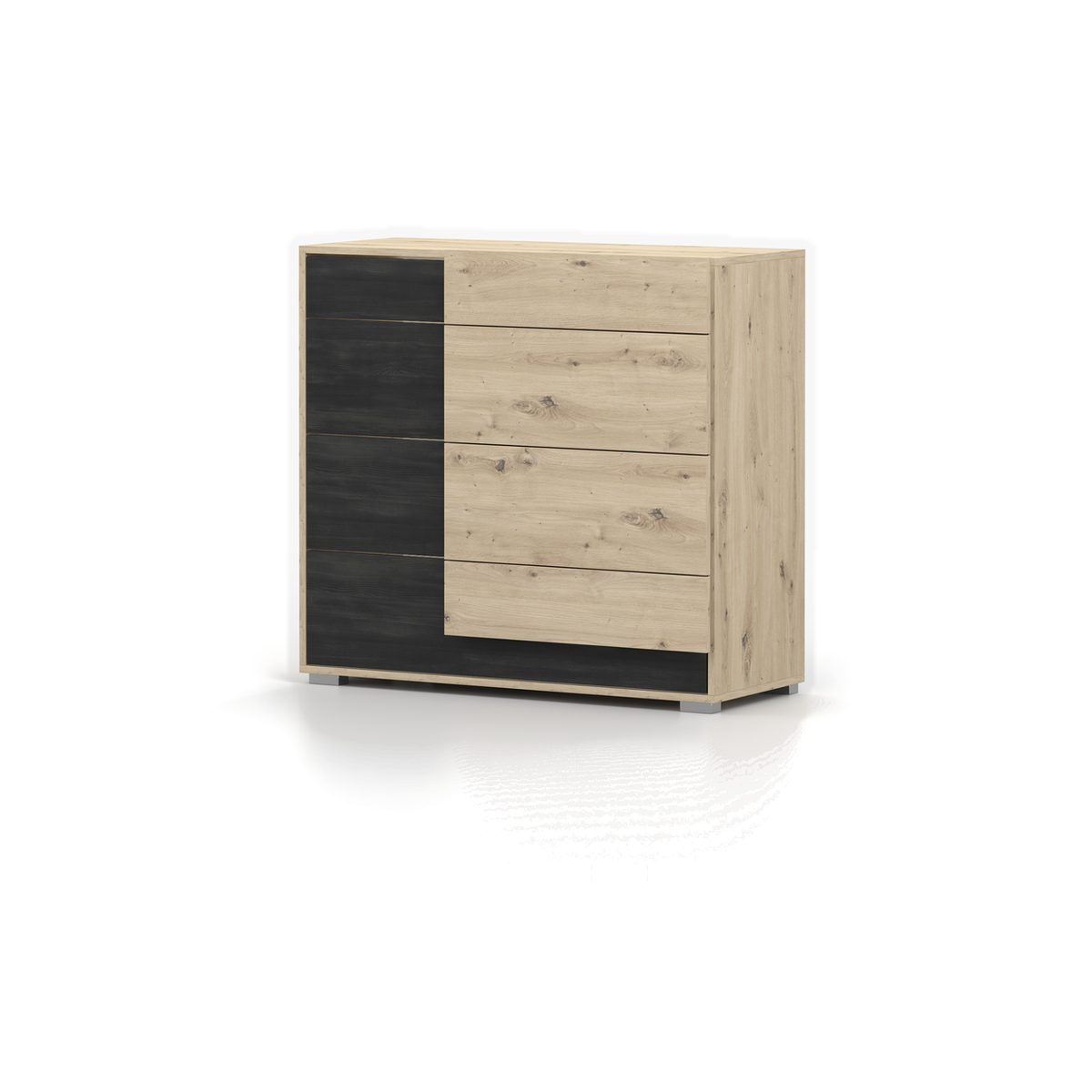 BAFRA Kommode 4S 100 cm – Artisan-Eiche / Kiefer Schwarz – Schrägansicht rechts
