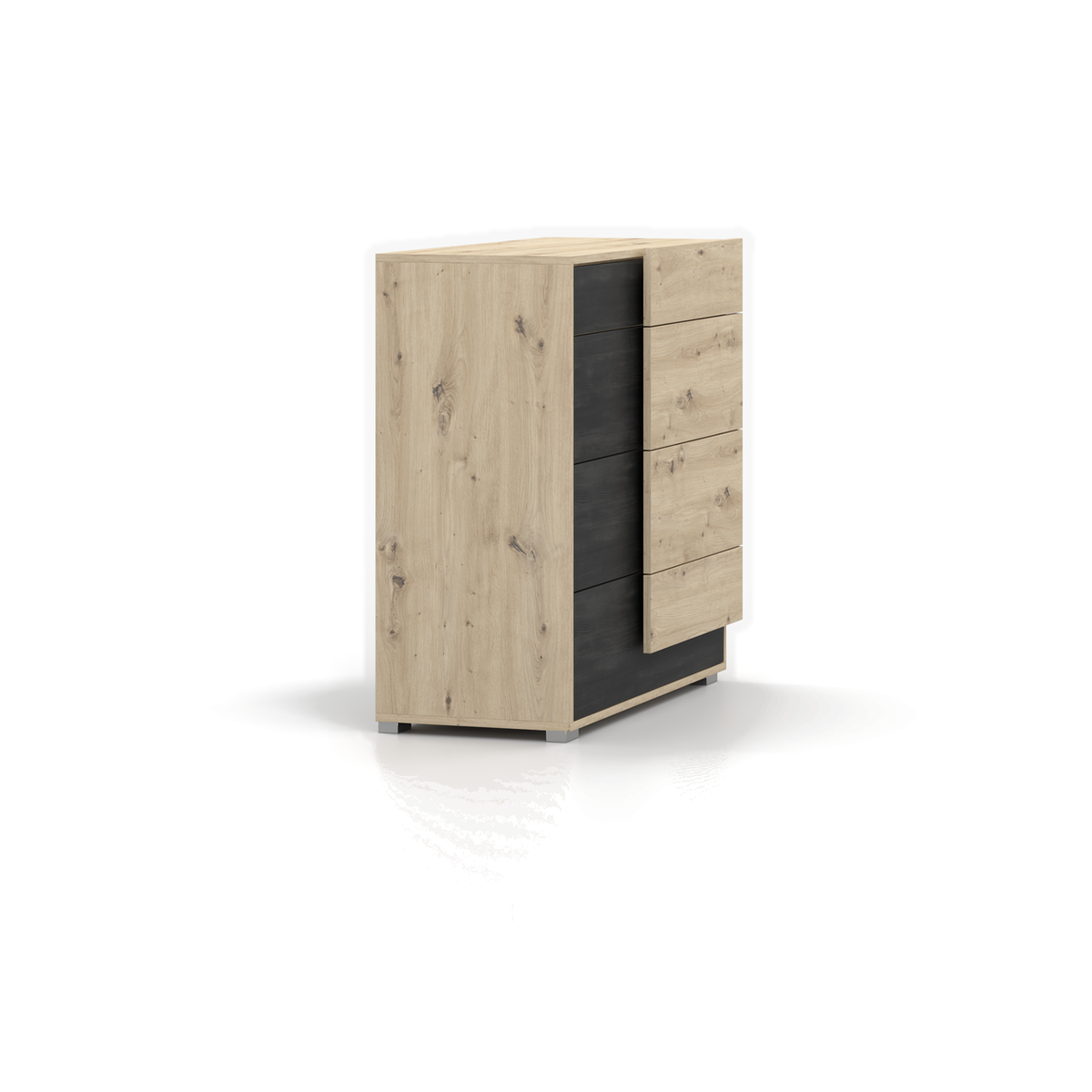 BAFRA Kommode 4S 100 cm – Artisan-Eiche / Kiefer Schwarz – Seitenansicht