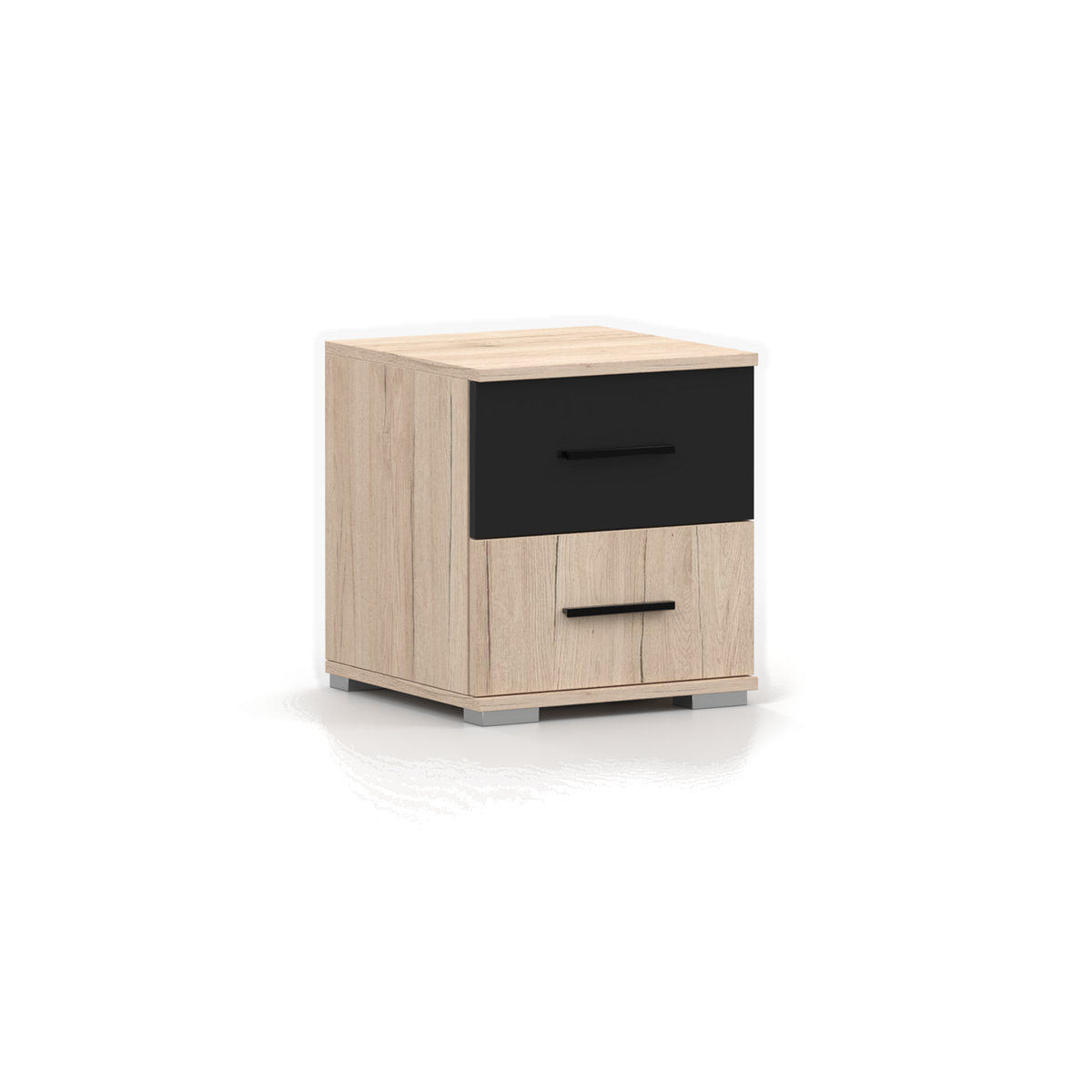 BARI Nachttisch 40 cm – Sanremo-Sand / Schwarz Hochglanz – Schrägansicht links
