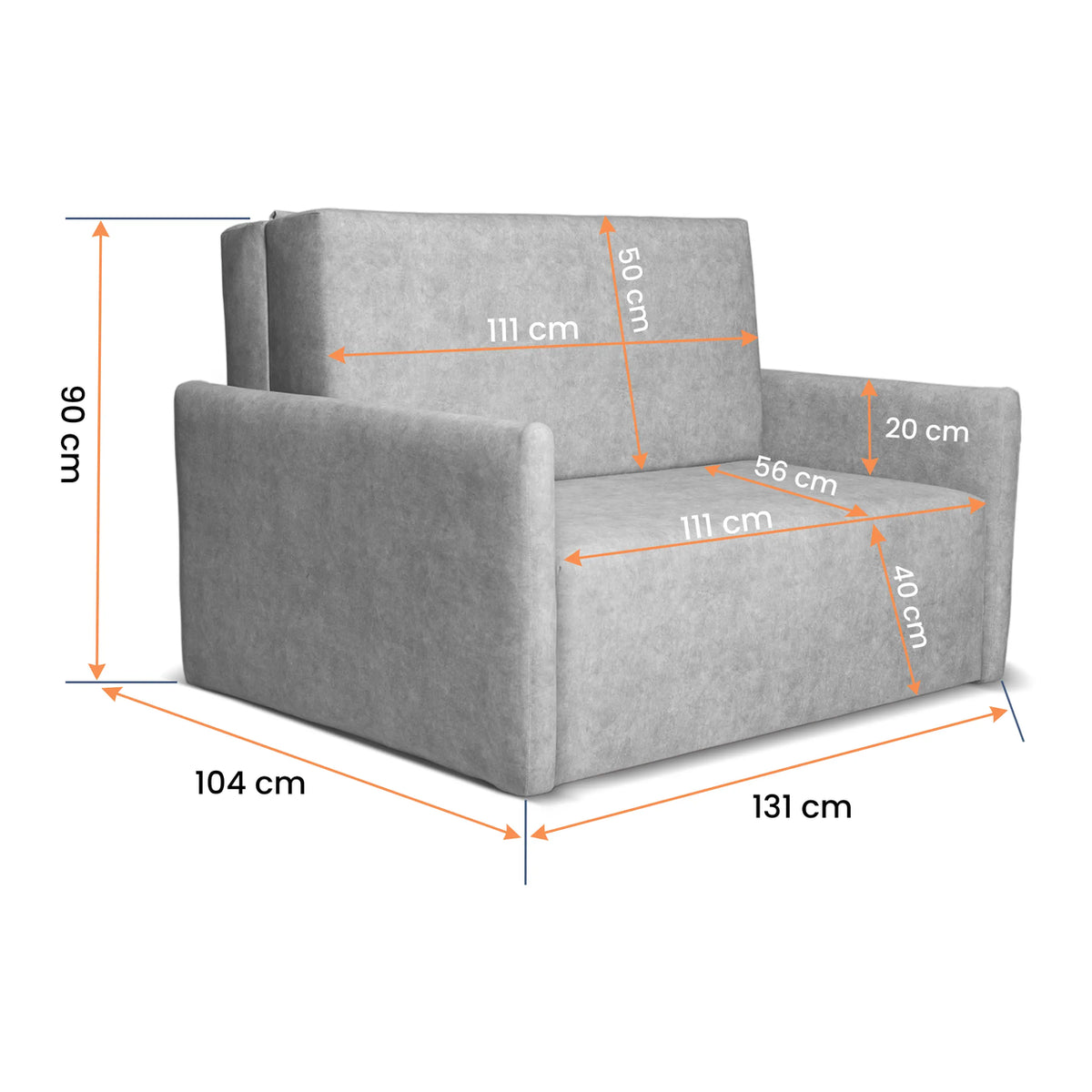 DALIA I Schlafsofa 131 cm – mit Bettkasten – Maße