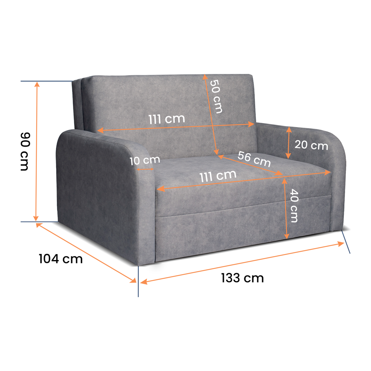 DALIA II Schlafsofa 133 cm – mit Bettkasten – Maße