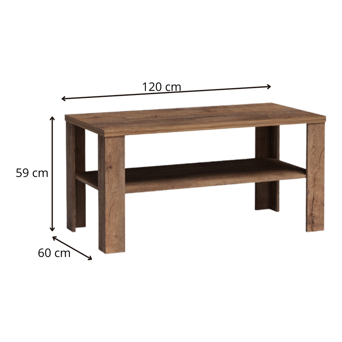 DARUNEO Couchtisch 120 cm – Maße (Breite, Tiefe und Höhe)