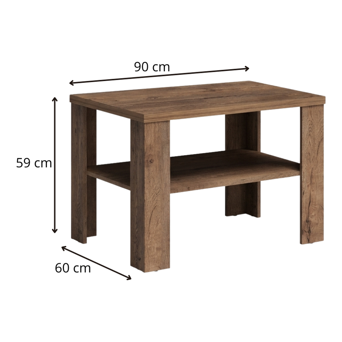 DARUNEO Couchtisch 90 cm – Maße (Breite, Tiefe und Höhe)