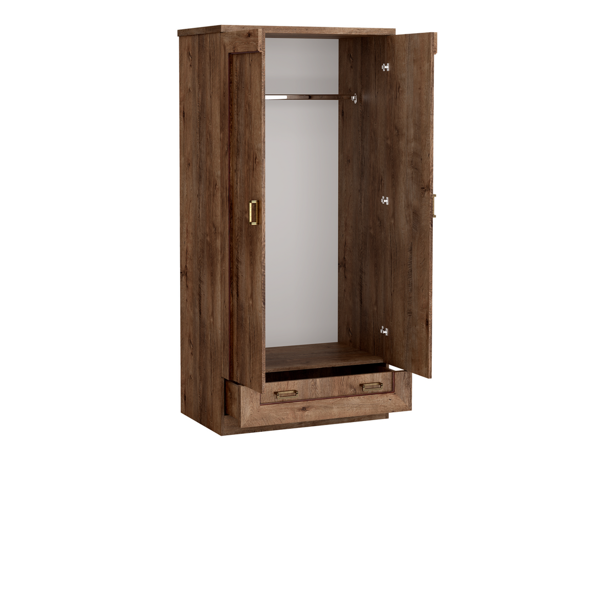 DARUNEO Kleiderschrank 90 cm – Lefkas-Eiche-Dekor – Innenansicht geöffnet