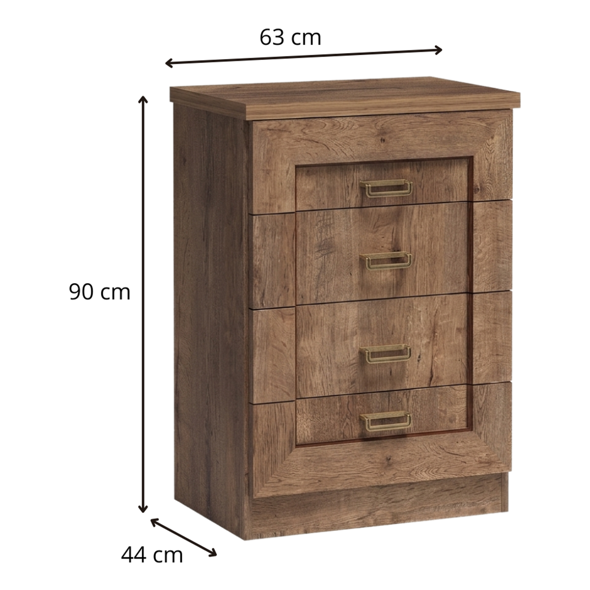 DARUNEO Schubladenkommode 63 cm – Maße (Breite, Tiefe und Höhe)