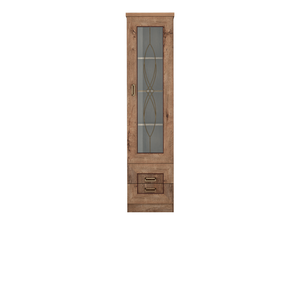 DARUNEO Vitrine 46 cm – Lefkas-Eiche-Dekor – Vorderansicht