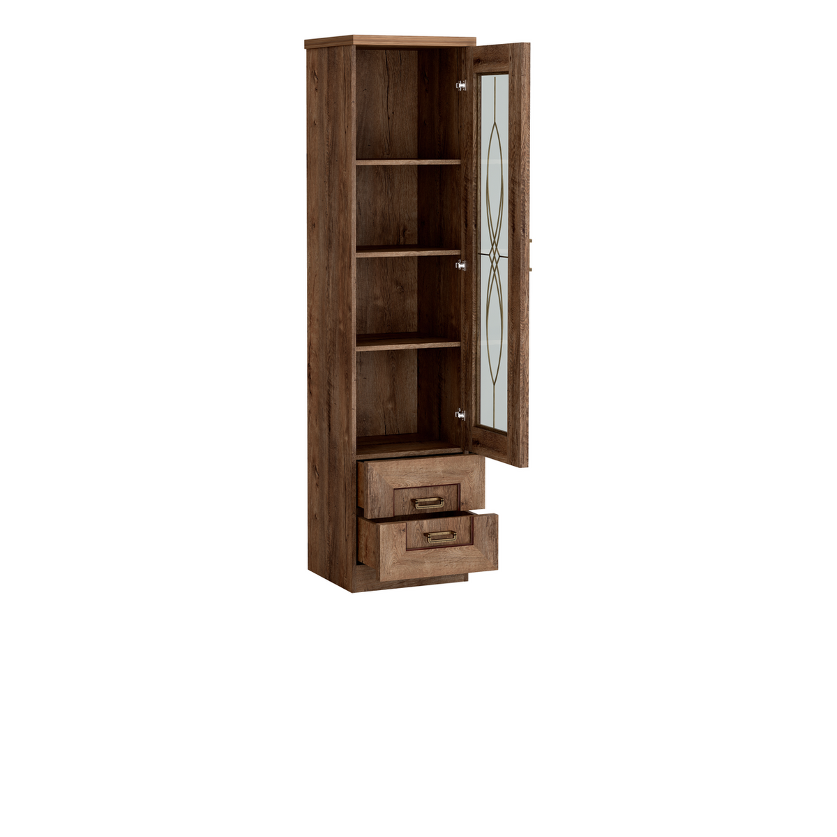 DARUNEO Vitrine 46 cm – Lefkas-Eiche-Dekor – Innenansicht geöffnet