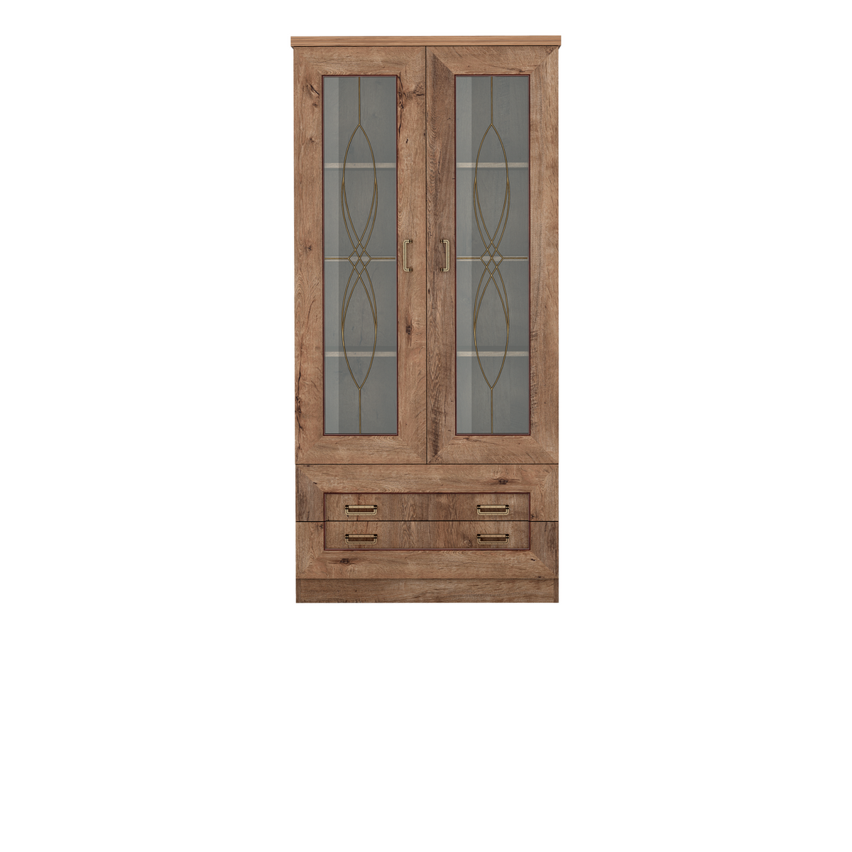 DARUNEO Vitrine 90 cm – Lefkas-Eiche-Dekor – Vorderansicht
