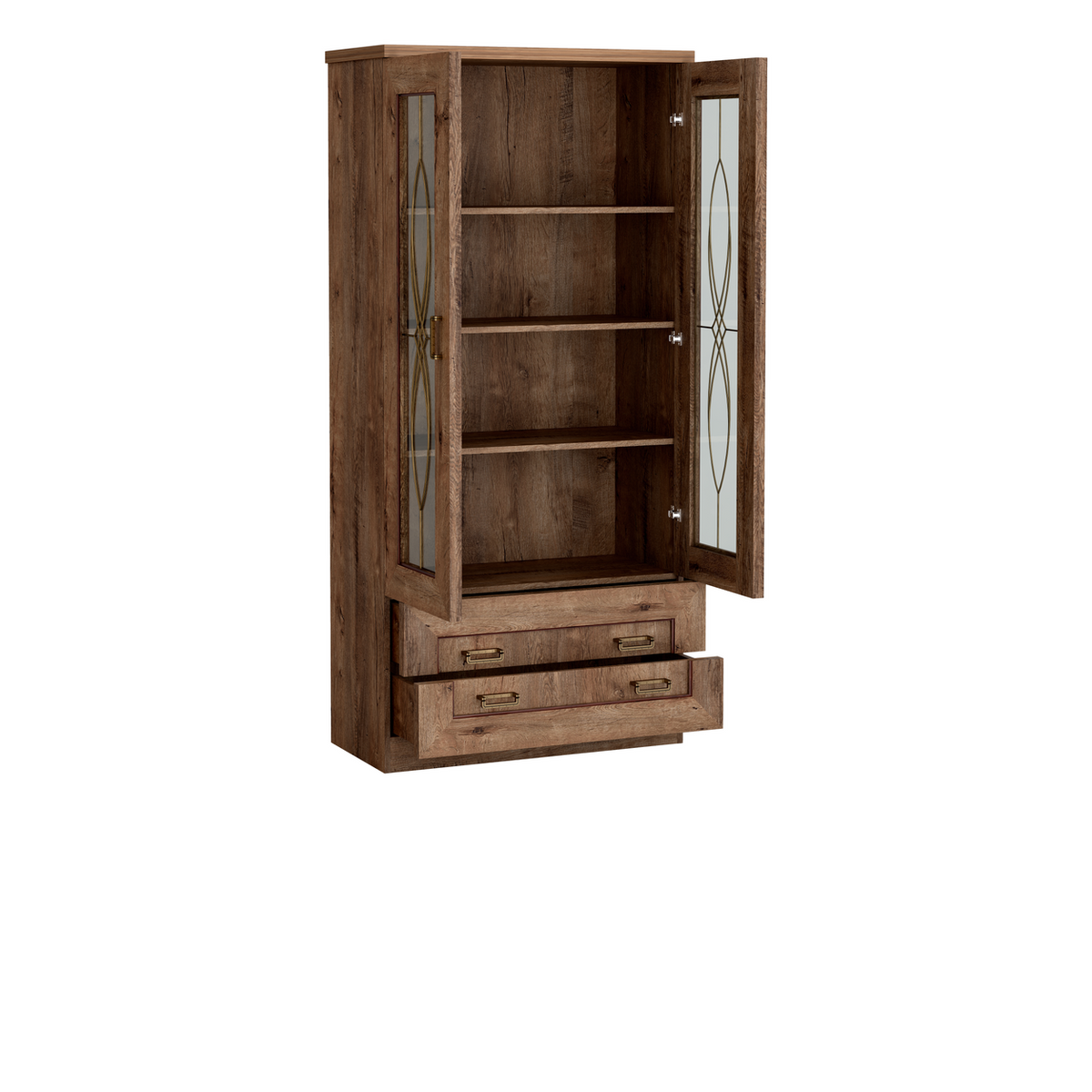 DARUNEO Vitrine 90 cm – Lefkas-Eiche-Dekor – Innenansicht geöffnet
