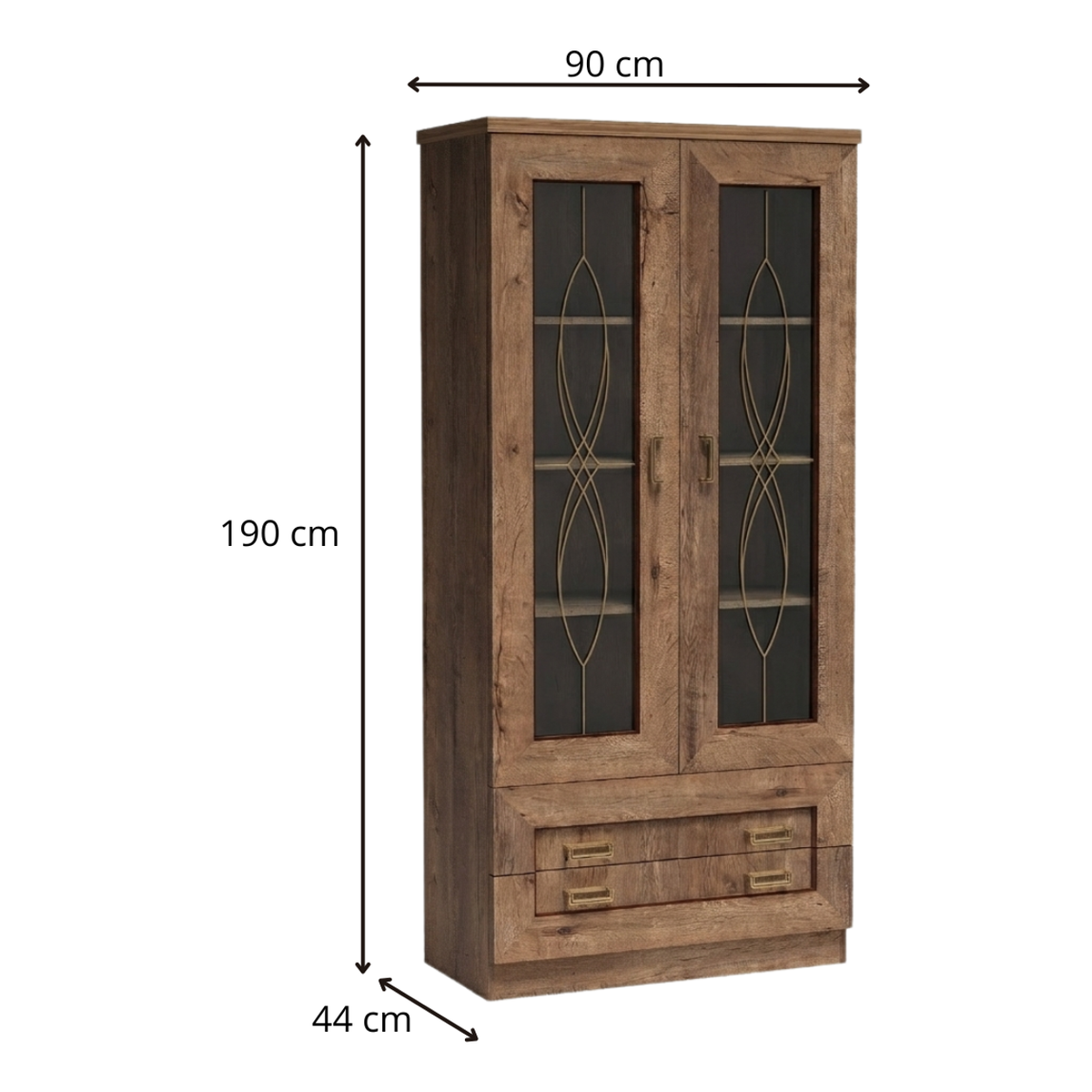 DARUNEO Vitrine 90 cm – Maße (Breite, Tiefe und Höhe)