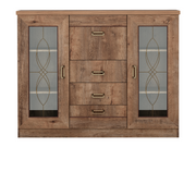 DARUNEO Vitrinen-Highboard 140 cm – Lefkas-Eiche-Dekor – Vorderansicht