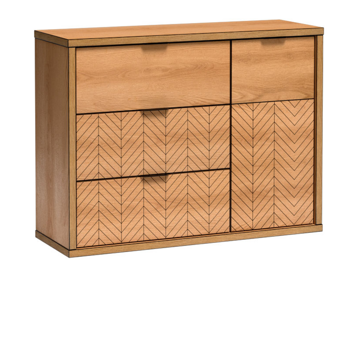FELNIA Kommode 117,5 cm – Karamell-Eiche-Dekor – Vorderansicht