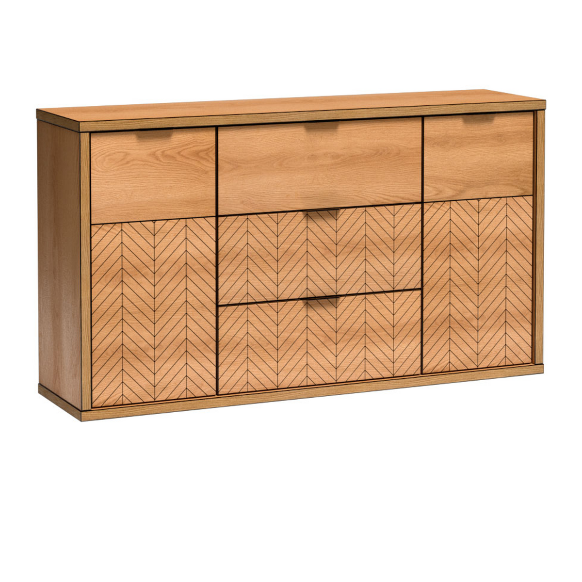 FELNIA Kommode 158 cm – Karamell-Eiche-Dekor – Vorderansicht
