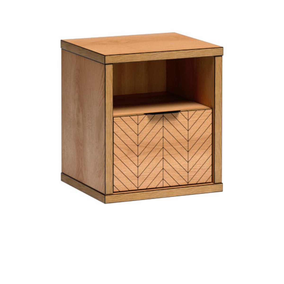 FELNIA Nachttisch 47 cm – Karamell-Eiche-Dekor – Vorderansicht