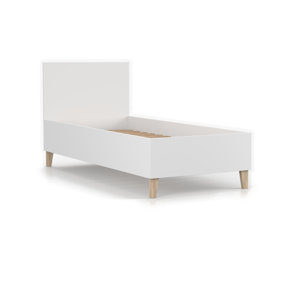 FIGO Bett 90 × 200 cm – Weiß – Schrägansicht ohne Matratze