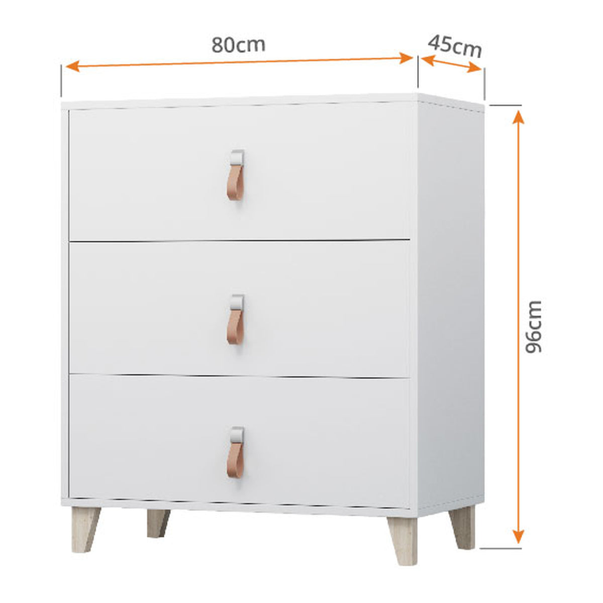 FIGO Kommode 3S 80 cm – Weiß – Vermassung