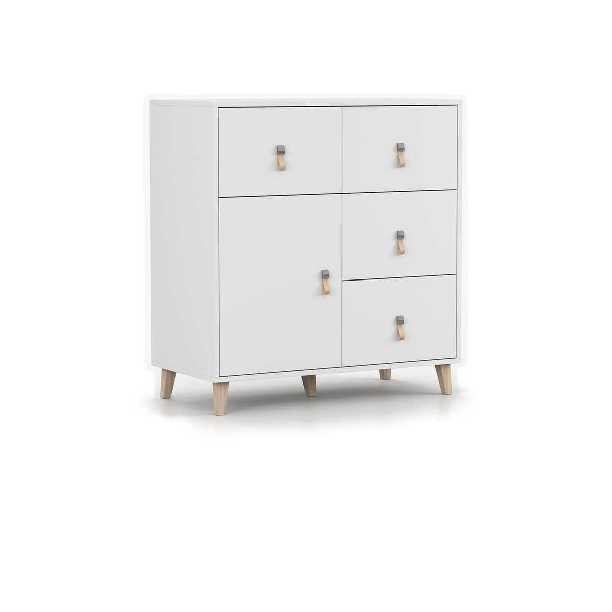 FIGO Kommode 4S1D 90 cm – Weiß – Schrägansicht