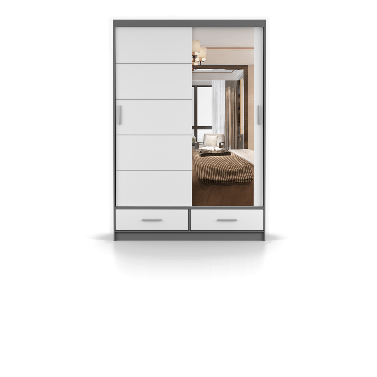 FLORENCE 2D Schwebetürenschrank 150 cm – Matt – Grau - Weiß