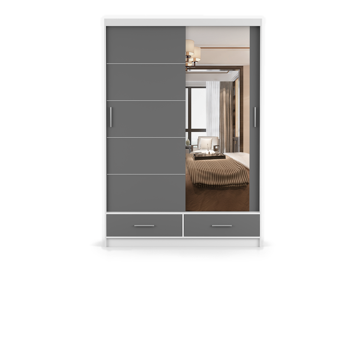FLORENCE 2D Schwebetürenschrank 150 cm – Matt – Weiß - Grau