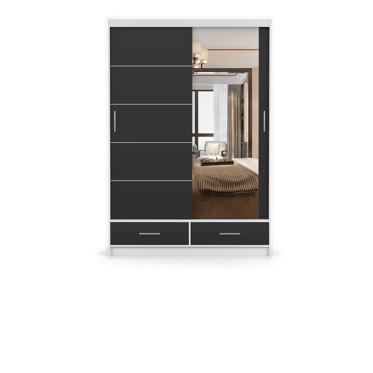 FLORENCE 2D Schwebetürenschrank 150 cm – Matt – Weiß - Schwarz