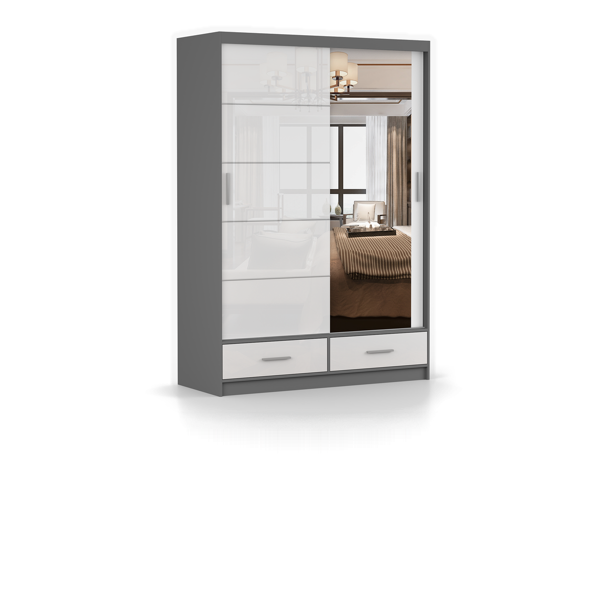 FLORENCE 2D Schwebetürenschrank 150 cm – Weiß Hochglanz – Detailansicht
