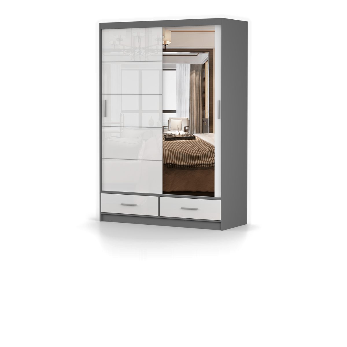 FLORENCE 2D Schwebetürenschrank 150 cm – Weiß Hochglanz – Detailansicht