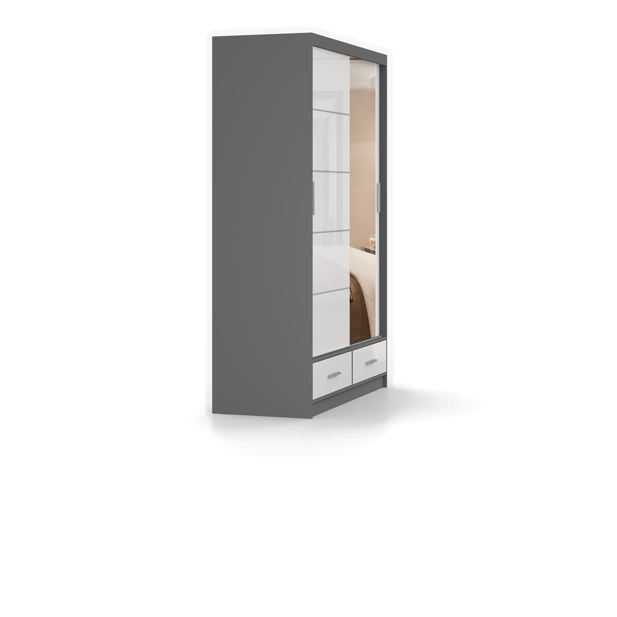 FLORENCE 2D Schwebetürenschrank 150 cm – Weiß Hochglanz – Detailansicht
