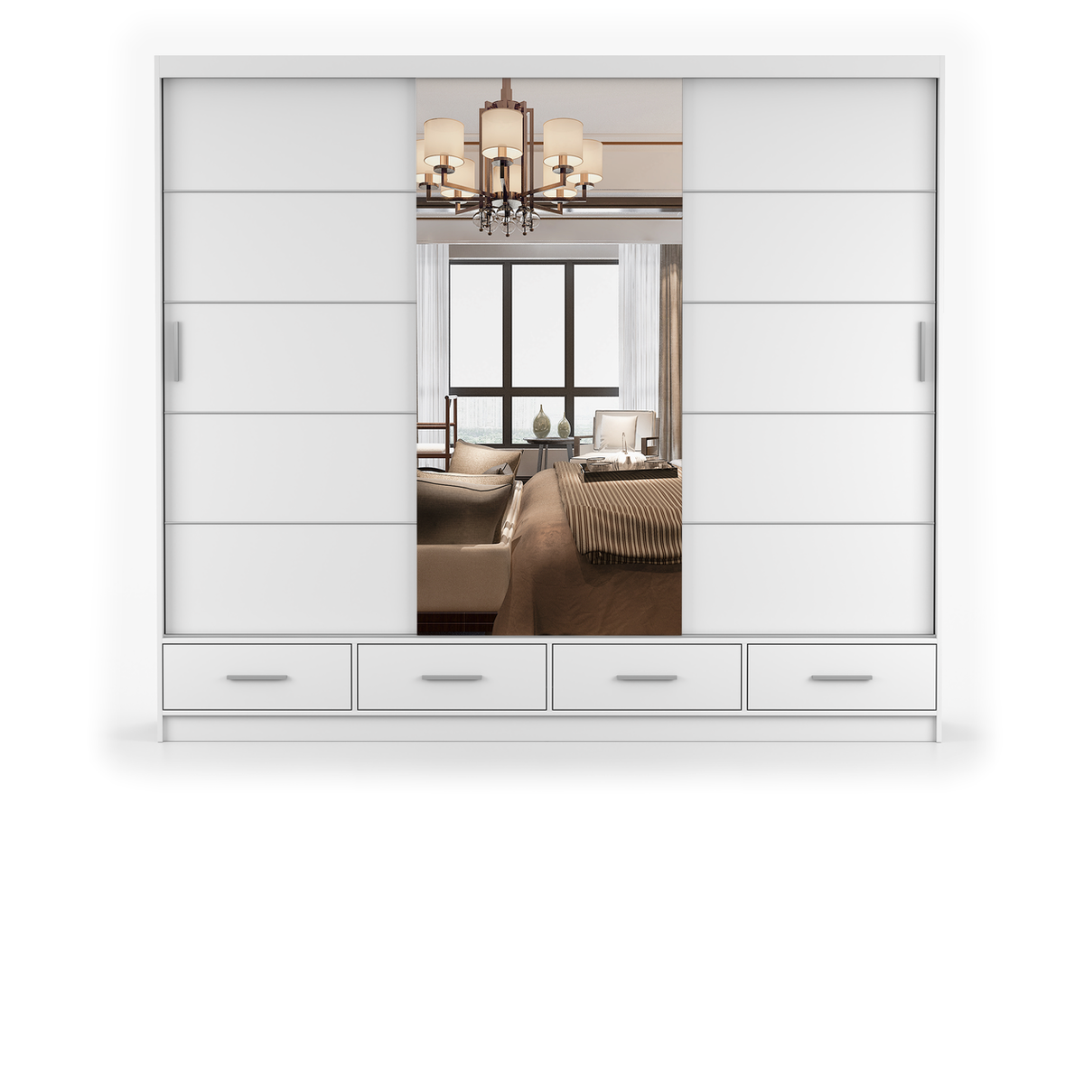 FLORENCE 3D Schwebetürenschrank 250 cm – Matt – Weiß