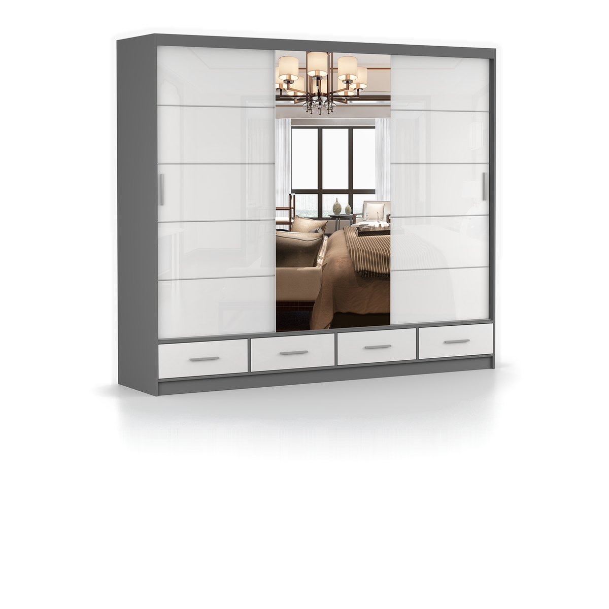 FLORENCE 3D Schwebetürenschrank 250 cm – Weiß Hochglanz – Detailansicht