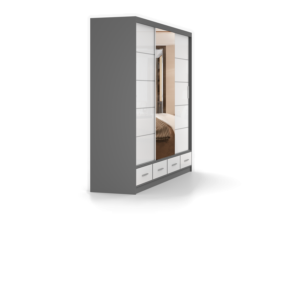 FLORENCE 3D Schwebetürenschrank 250 cm – Weiß Hochglanz – Detailansicht